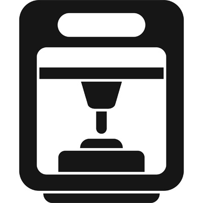 The image is a black and white 3D printer icon.
